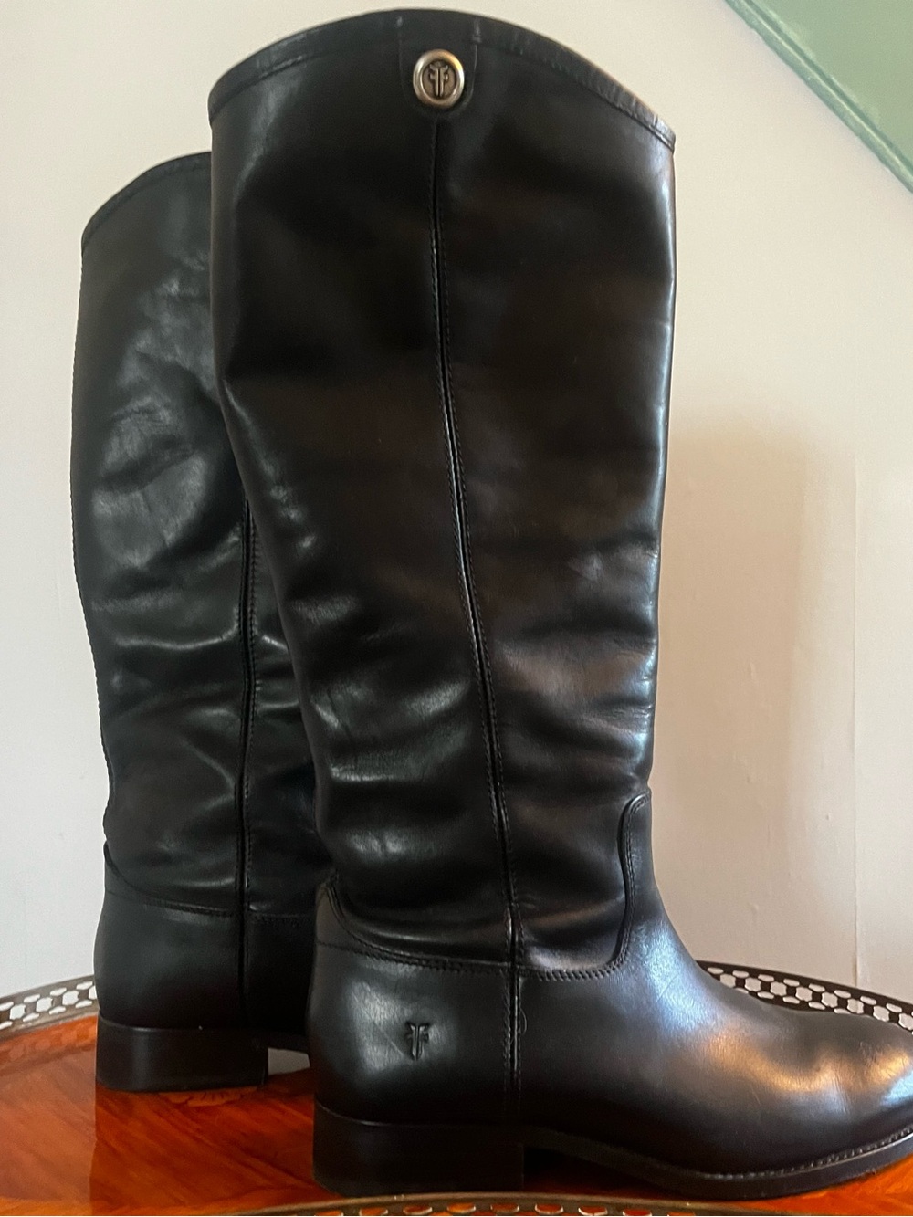 Frye Black Leather Knee-High Riding Boots